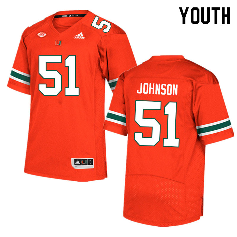 Youth #51 Tyler Johnson Miami Hurricanes College Football Jerseys Sale-Orange